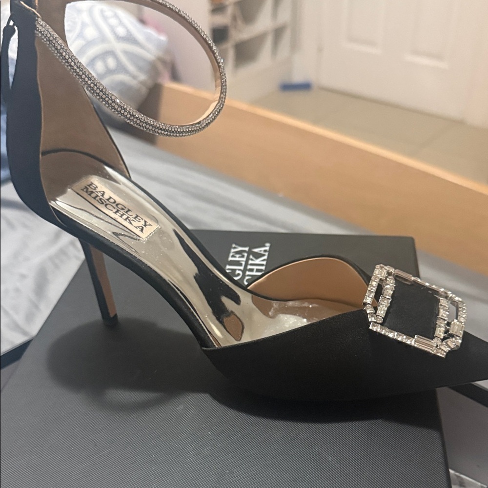 Badgley Mischka Black Heels with Sparkling Buckle